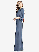 Side View Thumbnail - Larkspur Blue & Desert Rose Bishop Sleeve Open-Back Jumpsuit with Scarf Tie