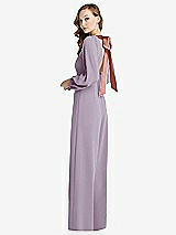 Alt View 1 Thumbnail - Lilac Haze & Desert Rose Bishop Sleeve Open-Back Jumpsuit with Scarf Tie