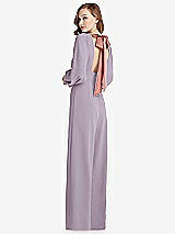Front View Thumbnail - Lilac Haze & Desert Rose Bishop Sleeve Open-Back Jumpsuit with Scarf Tie
