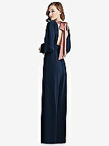 Front View Thumbnail - Midnight Navy & Desert Rose Bishop Sleeve Open-Back Jumpsuit with Scarf Tie