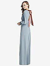 Alt View 1 Thumbnail - Mist & Desert Rose Bishop Sleeve Open-Back Jumpsuit with Scarf Tie