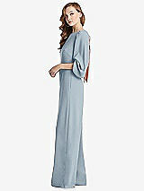 Side View Thumbnail - Mist & Desert Rose Bishop Sleeve Open-Back Jumpsuit with Scarf Tie