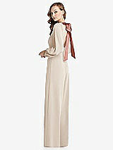 Alt View 1 Thumbnail - Oat & Desert Rose Bishop Sleeve Open-Back Jumpsuit with Scarf Tie