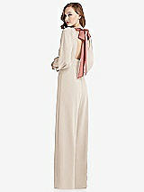 Front View Thumbnail - Oat & Desert Rose Bishop Sleeve Open-Back Jumpsuit with Scarf Tie
