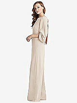 Side View Thumbnail - Oat & Desert Rose Bishop Sleeve Open-Back Jumpsuit with Scarf Tie