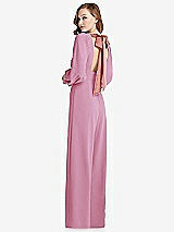 Front View Thumbnail - Powder Pink & Desert Rose Bishop Sleeve Open-Back Jumpsuit with Scarf Tie
