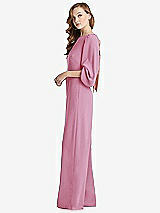 Side View Thumbnail - Powder Pink & Desert Rose Bishop Sleeve Open-Back Jumpsuit with Scarf Tie