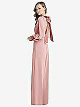 Alt View 1 Thumbnail - Rose & Desert Rose Bishop Sleeve Open-Back Jumpsuit with Scarf Tie
