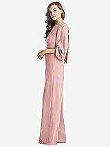Side View Thumbnail - Rose & Desert Rose Bishop Sleeve Open-Back Jumpsuit with Scarf Tie
