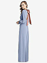 Alt View 1 Thumbnail - Sky Blue & Desert Rose Bishop Sleeve Open-Back Jumpsuit with Scarf Tie