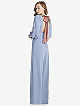 Front View Thumbnail - Sky Blue & Desert Rose Bishop Sleeve Open-Back Jumpsuit with Scarf Tie