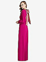 Alt View 1 Thumbnail - Think Pink & Desert Rose Bishop Sleeve Open-Back Jumpsuit with Scarf Tie