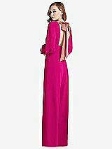 Front View Thumbnail - Think Pink & Desert Rose Bishop Sleeve Open-Back Jumpsuit with Scarf Tie