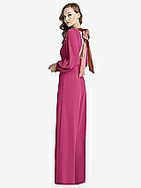 Alt View 1 Thumbnail - Tea Rose & Desert Rose Bishop Sleeve Open-Back Jumpsuit with Scarf Tie