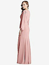 Alt View 3 Thumbnail - Rose Long Puff Sleeve V-Neck Trumpet Gown