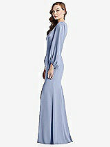 Alt View 2 Thumbnail - Sky Blue Long Puff Sleeve V-Neck Trumpet Gown