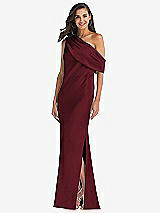 Front View Thumbnail - Cabernet Draped One-Shoulder Convertible Maxi Slip Dress