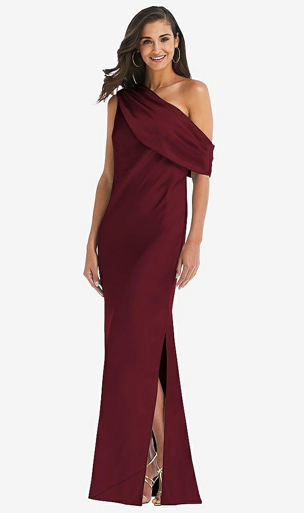 Front View - Cabernet Draped One-Shoulder Convertible Maxi Slip Dress