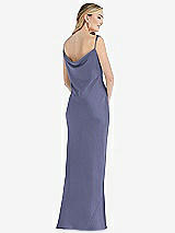Rear View Thumbnail - French Blue Asymmetrical One-Shoulder Cowl Maxi Slip Dress