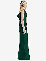 Side View Thumbnail - Hunter Green Asymmetrical One-Shoulder Cowl Maxi Slip Dress