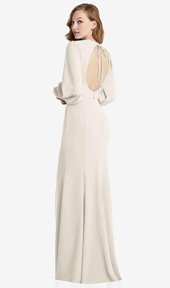 Front View - Ivory Long Puff Sleeve Maxi Dress with Cutout Tie-Back