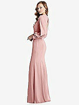 Side View Thumbnail - Rose Long Puff Sleeve Maxi Dress with Cutout Tie-Back