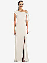 Front View Thumbnail - Ivory Off-the-Shoulder Tie Detail Trumpet Gown with Front Slit