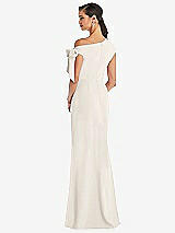 Rear View Thumbnail - Ivory Off-the-Shoulder Tie Detail Trumpet Gown with Front Slit