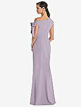 Rear View Thumbnail - Lilac Haze Off-the-Shoulder Tie Detail Trumpet Gown with Front Slit