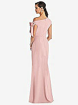 Rear View Thumbnail - Rose Off-the-Shoulder Tie Detail Trumpet Gown with Front Slit