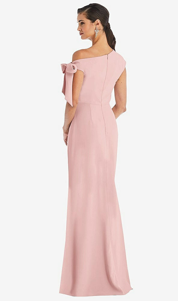 Back View - Rose Off-the-Shoulder Tie Detail Trumpet Gown with Front Slit