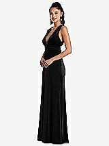 Side View Thumbnail - Black Plunging Neckline Velvet Maxi Dress with Criss Cross Open-Back