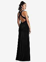 Rear View Thumbnail - Black Plunging Neckline Velvet Maxi Dress with Criss Cross Open-Back