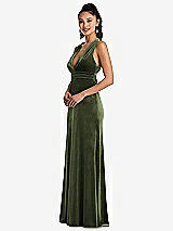 Side View Thumbnail - Olive Green Plunging Neckline Velvet Maxi Dress with Criss Cross Open-Back