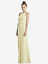 Side View Thumbnail - Butter Yellow Bias Ruffle Empire Waist Halter Maxi Dress with Adjustable Straps