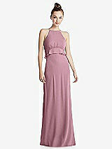 Front View Thumbnail - Dusty Pink Bias Ruffle Empire Waist Halter Maxi Dress with Adjustable Straps