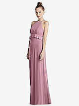 Side View Thumbnail - Dusty Pink Bias Ruffle Empire Waist Halter Maxi Dress with Adjustable Straps