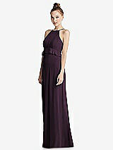 Side View Thumbnail - Aubergine Bias Ruffle Empire Waist Halter Maxi Dress with Adjustable Straps