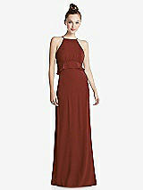 Front View Thumbnail - Auburn Moon Bias Ruffle Empire Waist Halter Maxi Dress with Adjustable Straps