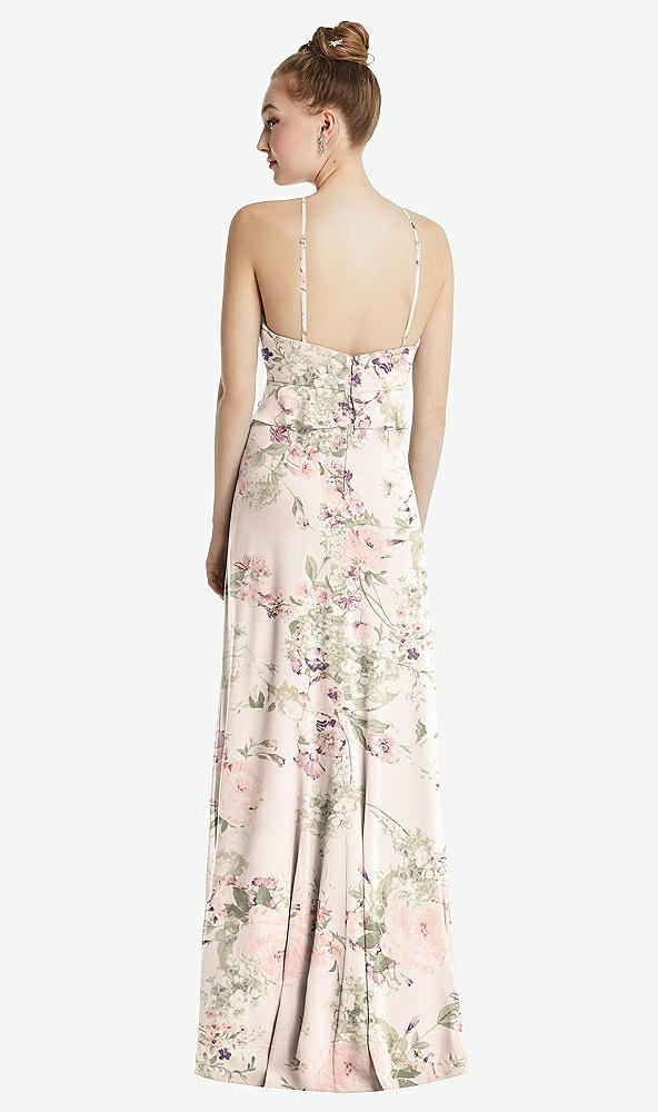 Back View - Blush Garden Bias Ruffle Empire Waist Halter Maxi Dress with Adjustable Straps