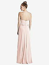 Rear View Thumbnail - Blush Bias Ruffle Empire Waist Halter Maxi Dress with Adjustable Straps