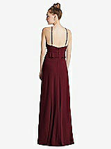 Rear View Thumbnail - Cabernet Bias Ruffle Empire Waist Halter Maxi Dress with Adjustable Straps