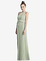 Side View Thumbnail - Celadon Bias Ruffle Empire Waist Halter Maxi Dress with Adjustable Straps