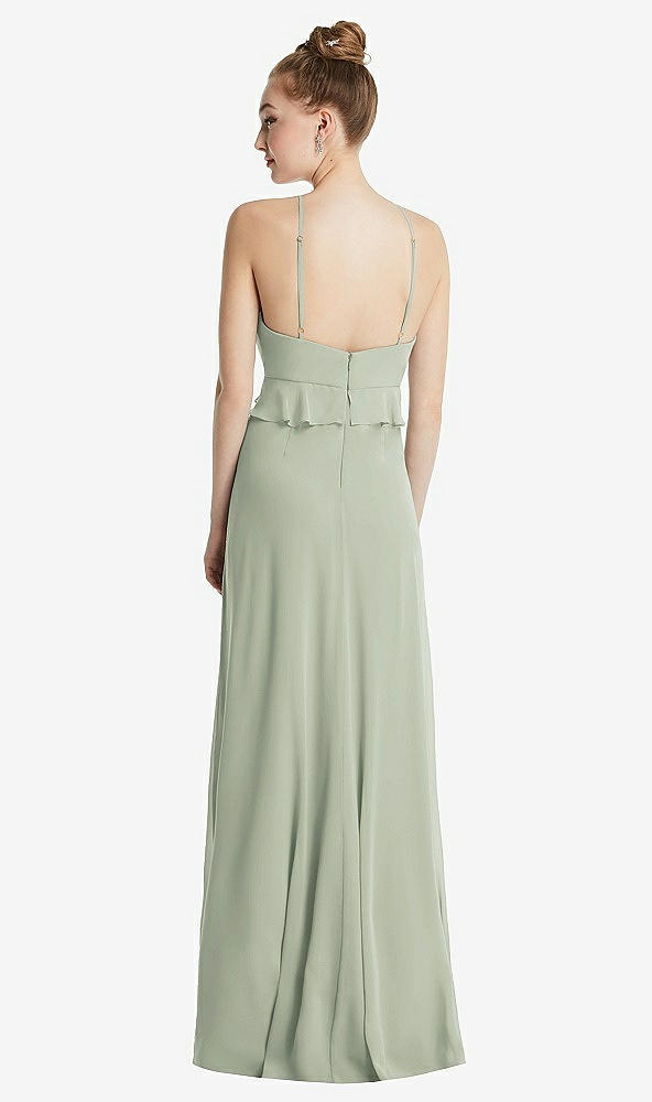 Back View - Celadon Bias Ruffle Empire Waist Halter Maxi Dress with Adjustable Straps