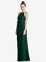 Side View Thumbnail - Hunter Green Bias Ruffle Empire Waist Halter Maxi Dress with Adjustable Straps