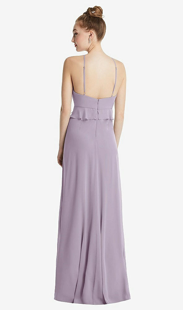 Back View - Lilac Haze Bias Ruffle Empire Waist Halter Maxi Dress with Adjustable Straps