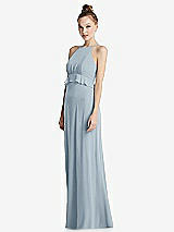 Side View Thumbnail - Mist Bias Ruffle Empire Waist Halter Maxi Dress with Adjustable Straps