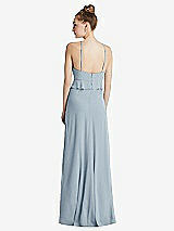 Rear View Thumbnail - Mist Bias Ruffle Empire Waist Halter Maxi Dress with Adjustable Straps