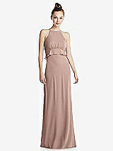 Front View Thumbnail - Neu Nude Bias Ruffle Empire Waist Halter Maxi Dress with Adjustable Straps