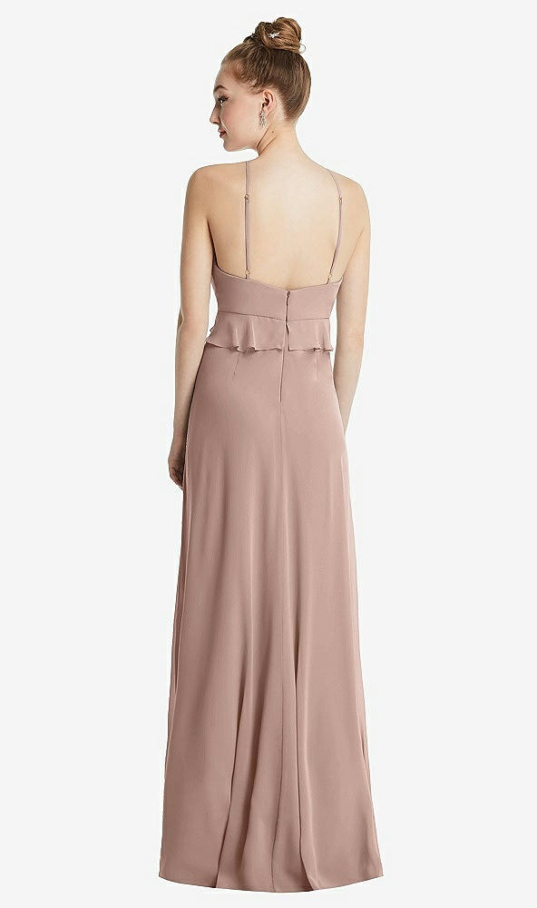 Back View - Neu Nude Bias Ruffle Empire Waist Halter Maxi Dress with Adjustable Straps